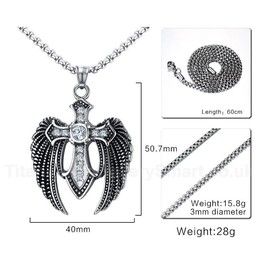 Men's Titanium Pendant 50.7 mm Crystal Cross Wing PN-830S