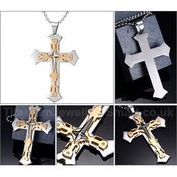 Unisex Titanium Pendant Three Layers Crystal Cross PN-094