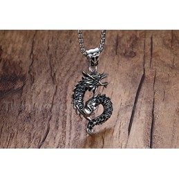Men's Titanium Pendant 42.5 mm Black Crystal Chinese Dragon PN-711
