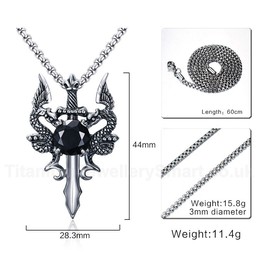 Men's Titanium Pendant 44 mm Black Zircon Two Chinese Dragon Sword PN-712