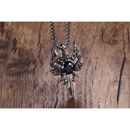 Men's Titanium Pendant 44 mm Black Zircon Two Chinese Dragon Sword PN-712