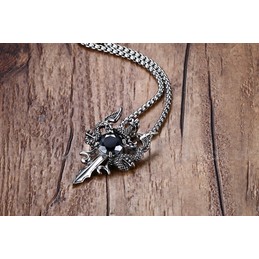 Men's Titanium Pendant 44 mm Black Zircon Two Chinese Dragon Sword PN-712