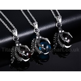 Men's Titanium Pendant Chinese Dragon Agate Ball Punk PN-459