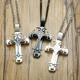 Men's Titanium Pendant Three Layers Cross PN-1111