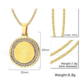 Unisex Titanium Pendant 29 mm Round Zircon Medical ID Two PN-619