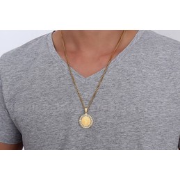 Unisex Titanium Pendant 29 mm Round Zircon Medical ID Two PN-619