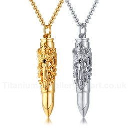 Men's Titanium Pendant Bullet Two Chinese Dragon PN-1150