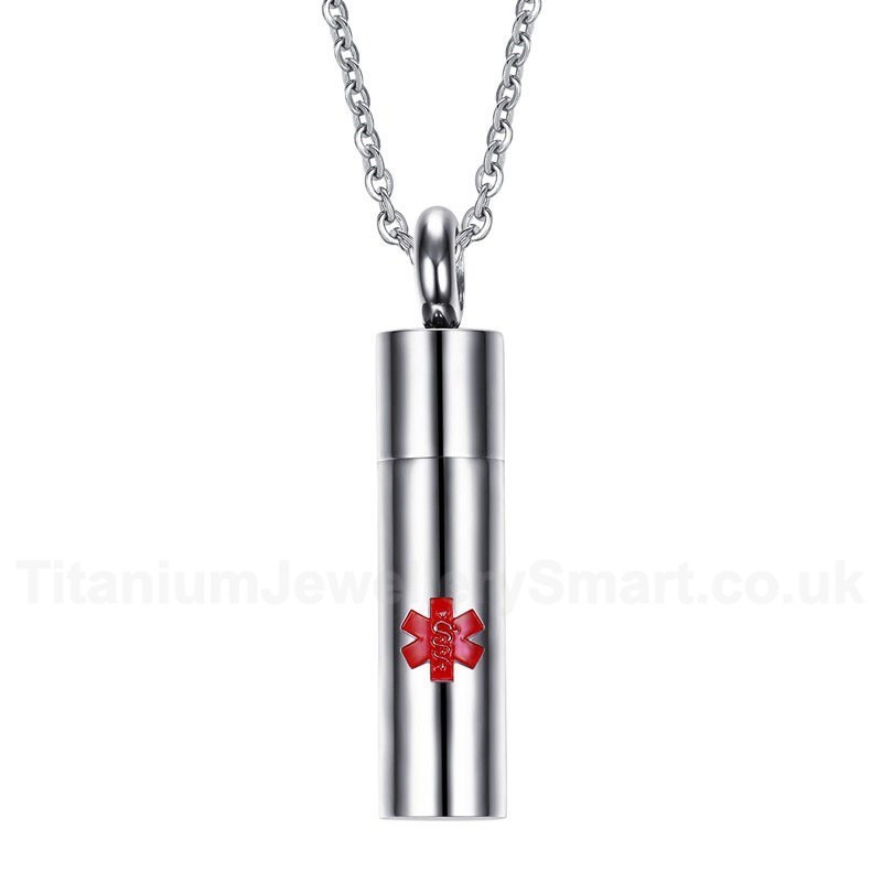 Men's Titanium Pendant Perfume Bottle 30 mm Medical ID Cylinder Openable PN-683