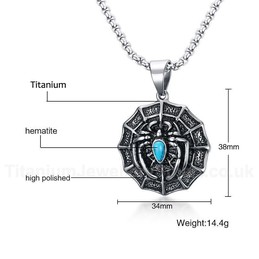 Men's Titanium Pendant Punk Spider Blue Turquoise PN-803S