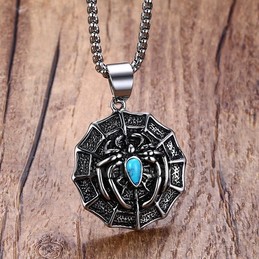Men's Titanium Pendant Punk Spider Blue Turquoise PN-803S