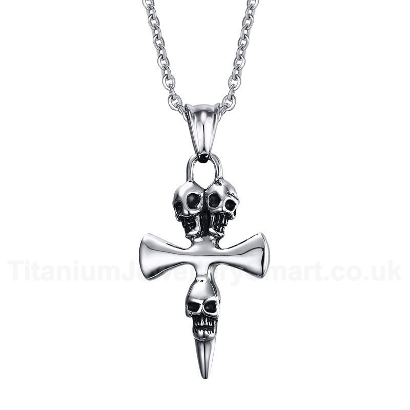 Men's Titanium Pendant Skull Cross PN-497
