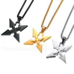 Men's Titanium Pendant Four Corners Flying Knife Sword PN-907