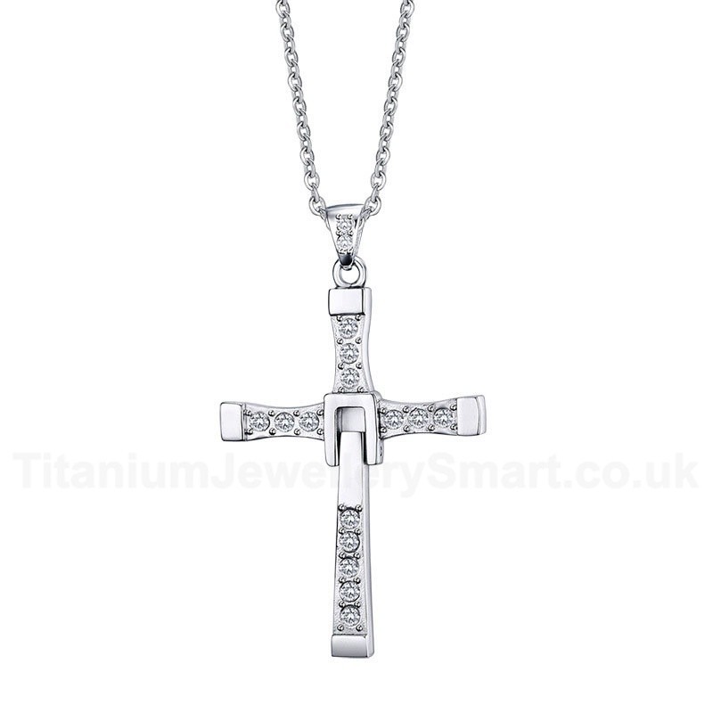 Unisex Titanium Necklace Cross Crystal PN-313