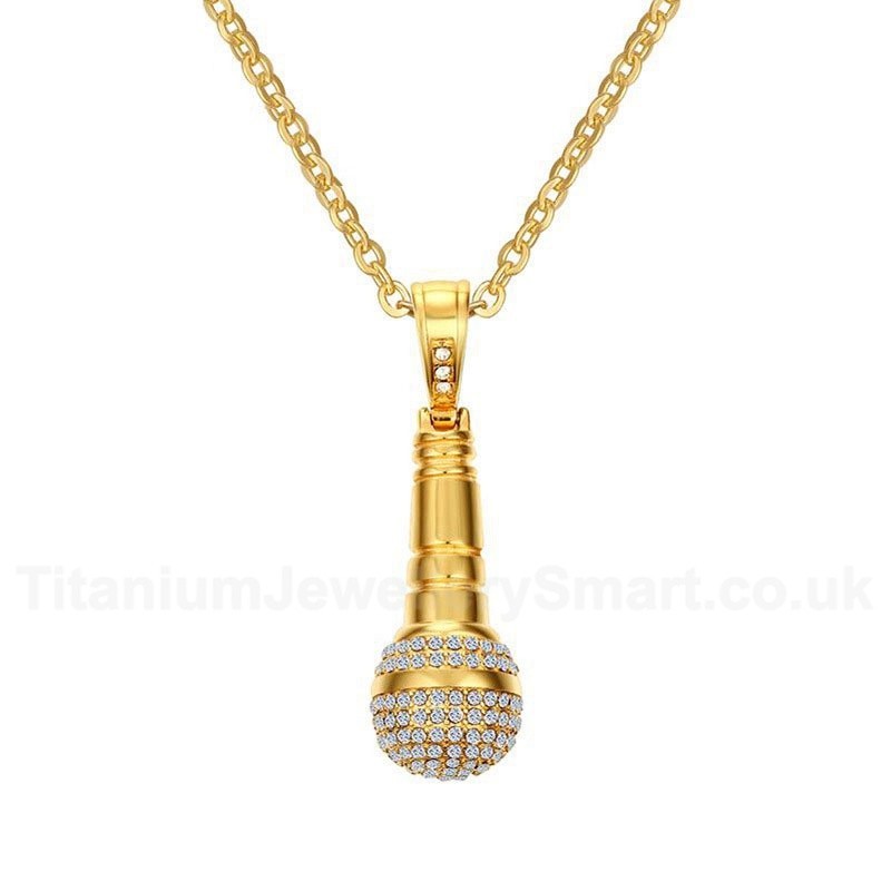 Unisex Titanium Pendant Crystal Microphone PN-729