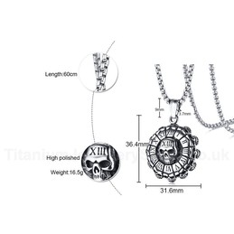 Men's Titanium Pendant Punk Roman Numerals Skull PN1058