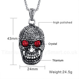Men's Titanium Pendant Punk Skull Red Crystal PN-554