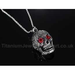 Men's Titanium Pendant Punk Skull Red Crystal PN-554