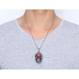 Men's Titanium Pendant Punk Skull Red Crystal PN-554