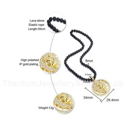 Men's Titanium Pendant Crystal Lion Lava Stone NC430