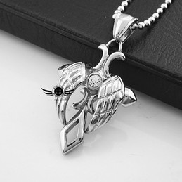 Wing Cross Titanium Pendant Necklace with Crystal