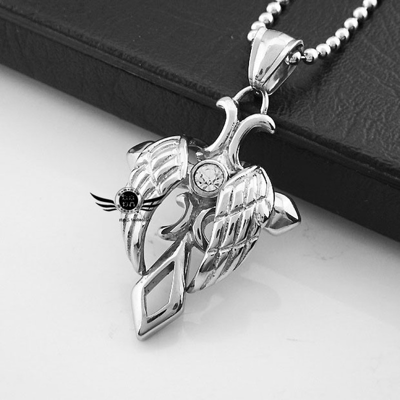 Wing Cross Titanium Pendant Necklace with Crystal