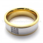 Golden Inlaid With Diamond Titanium Ring 20016