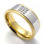 Golden Inlaid With Diamond Titanium Ring 20016