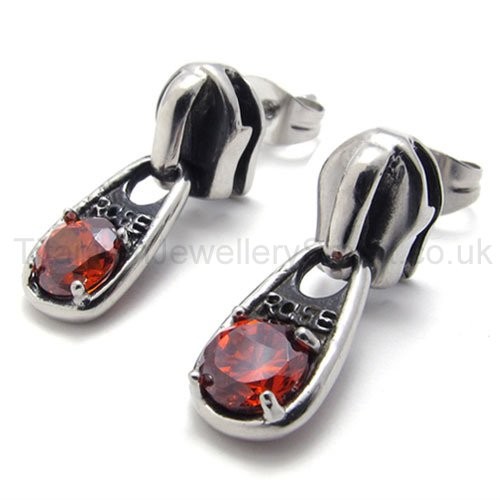 Red Diamond Retro Titanium Earrings 20338-£125 - Titanium Jewellery UK