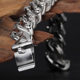  Fashion Double row skull titanium bracelet for men