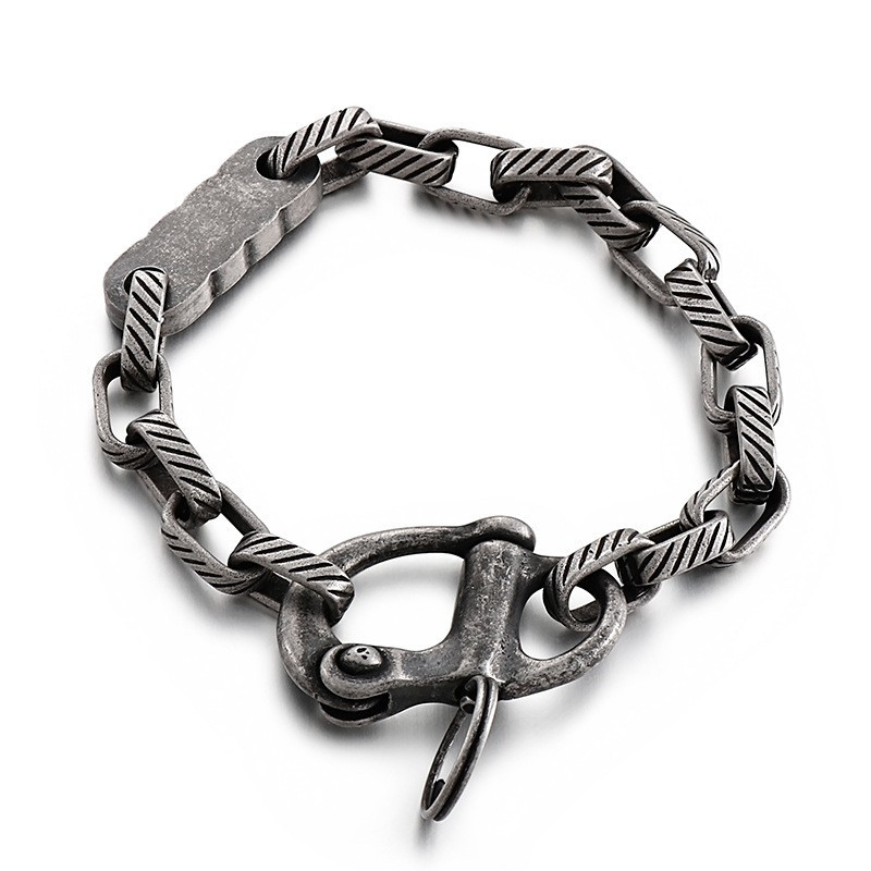  Vintage black square striped keychain men's titanium bracelet