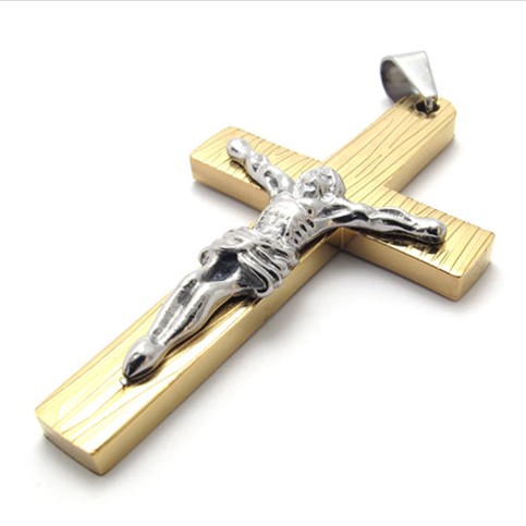 Jesus Gold Titanium Cross Pendant 20753-£86 - Titanium Jewellery UK