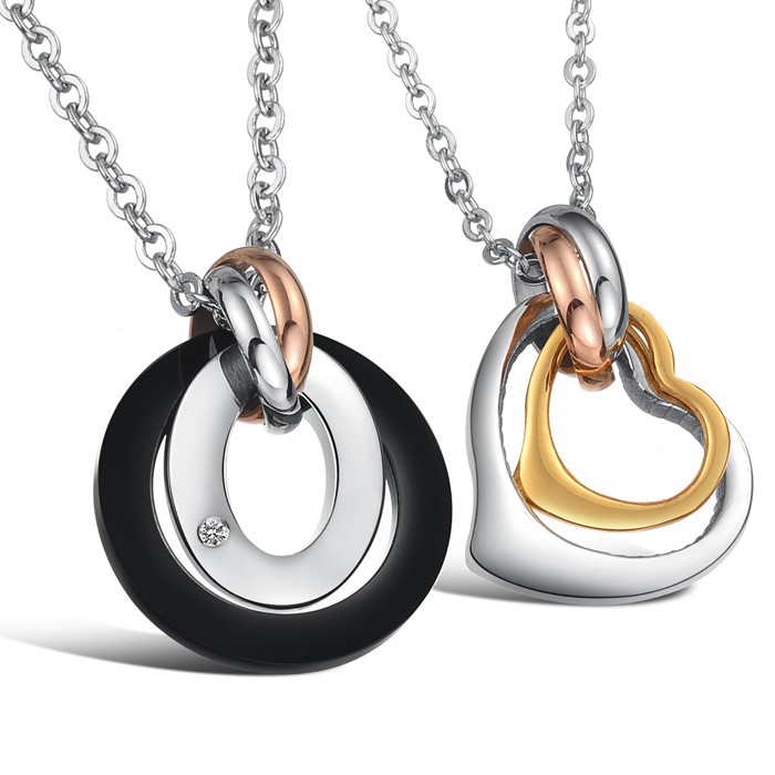 Titanium Rings and Sweetheart Lovers Pendants with Rhinestone and Free ...