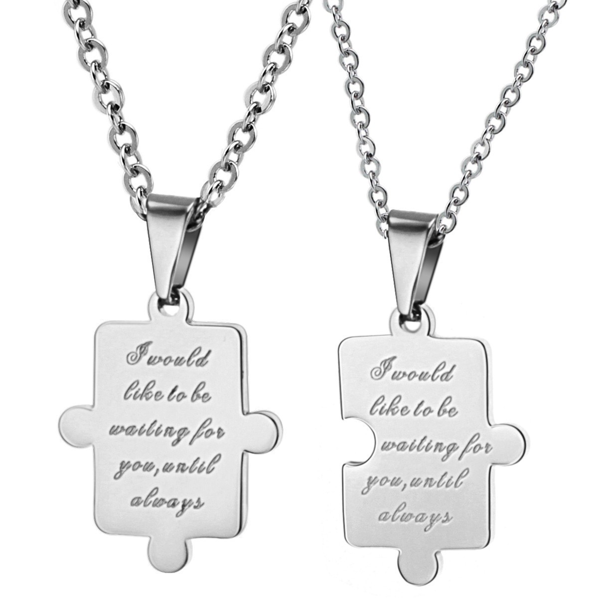 Titanium Silver Jigsaw Lovers Pendants with Free Chains C538-£132 ...