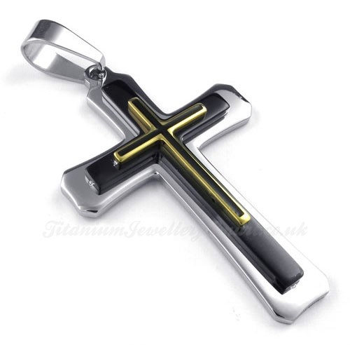 Three Tier Titanium Cross Pendant Necklace (Free Chain)-£75 - Titanium ...