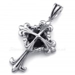 Black Zircon Titanium Flower Cross Pendant Necklace (Free Chain)