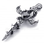 Black Zircon Sword Wings Titanium Cross Pendant Necklace (Free Chain)