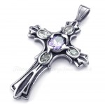 Purple Zircon Titanium Cross Pendant Necklace (Free Chain)