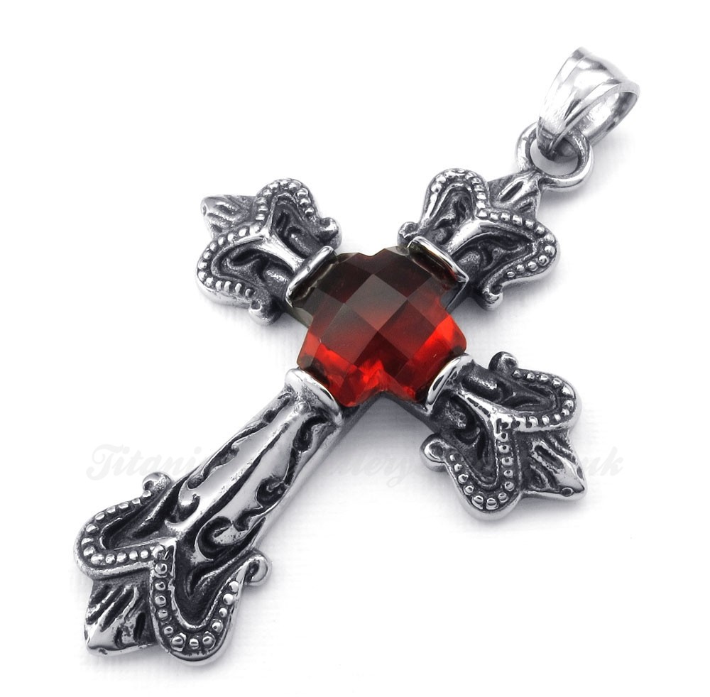 Titanium Red Zircon Cross Pendant Necklace (Free Chain)-£98 - Titanium ...