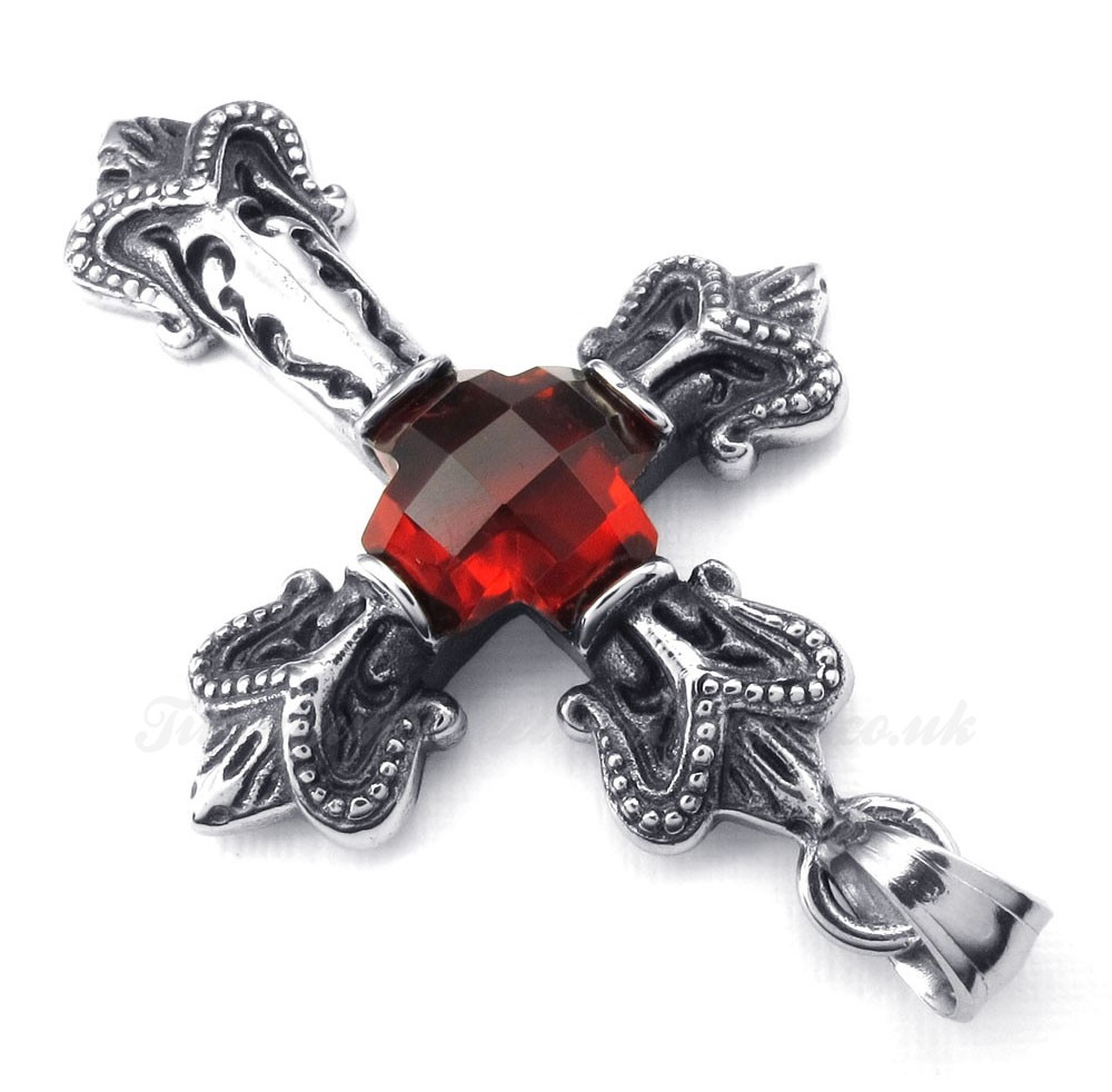 Titanium Red Zircon Cross Pendant Necklace (Free Chain)-£98 - Titanium ...