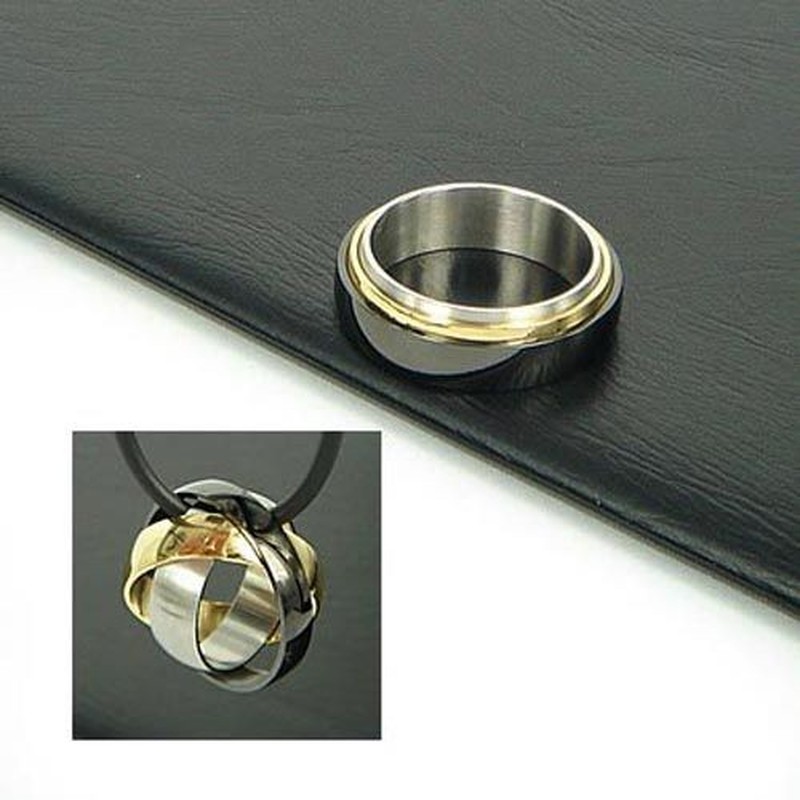 3 Hoop and 3 Color Titanium Steel Necklace  Free Chain