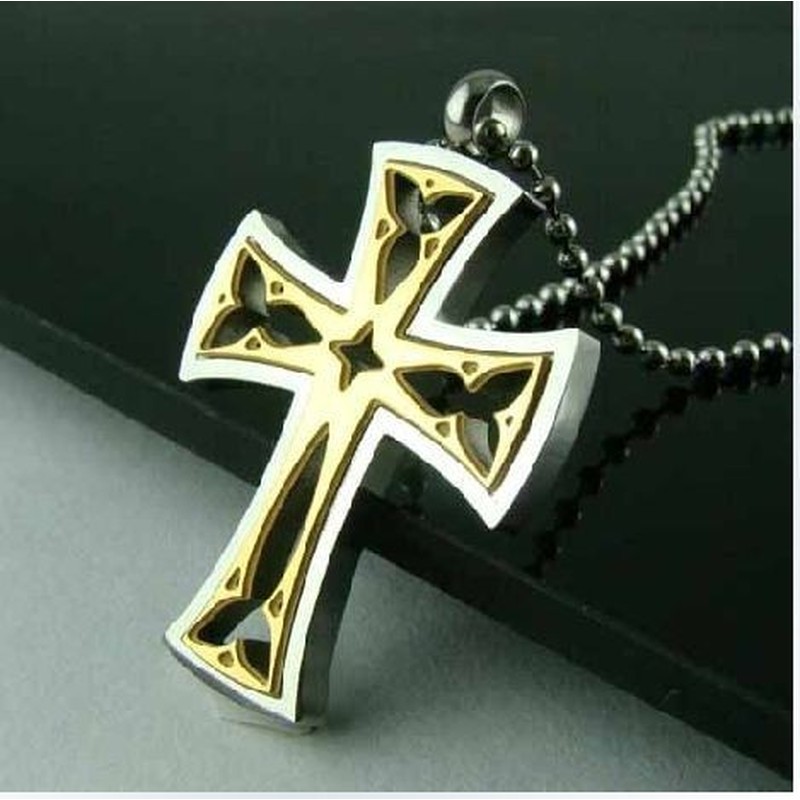 Noble Man Gold Cross titanium steel necklace -New-