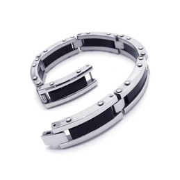 Men Black Silver Pure Titanium Rubber Bracelet Bangle