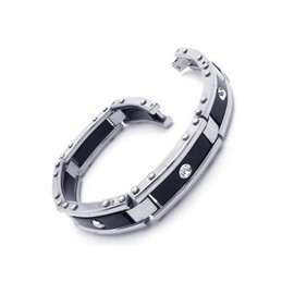 Men Black Silver Pure Titanium Bracelet Rubber Bangle