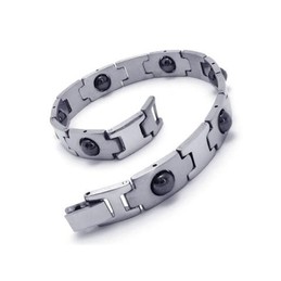 Mens Boy Silver Black Pure Titanium Magnetic Bracelet