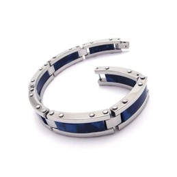 Mens Blue Silver Pure Titanium Rubber Bangle Bracelet