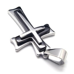 Men Black Silver Pure Titanium Cross Pendant Necklace