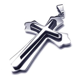 Men Black Silver Pure Titanium Cross Necklace Pendant