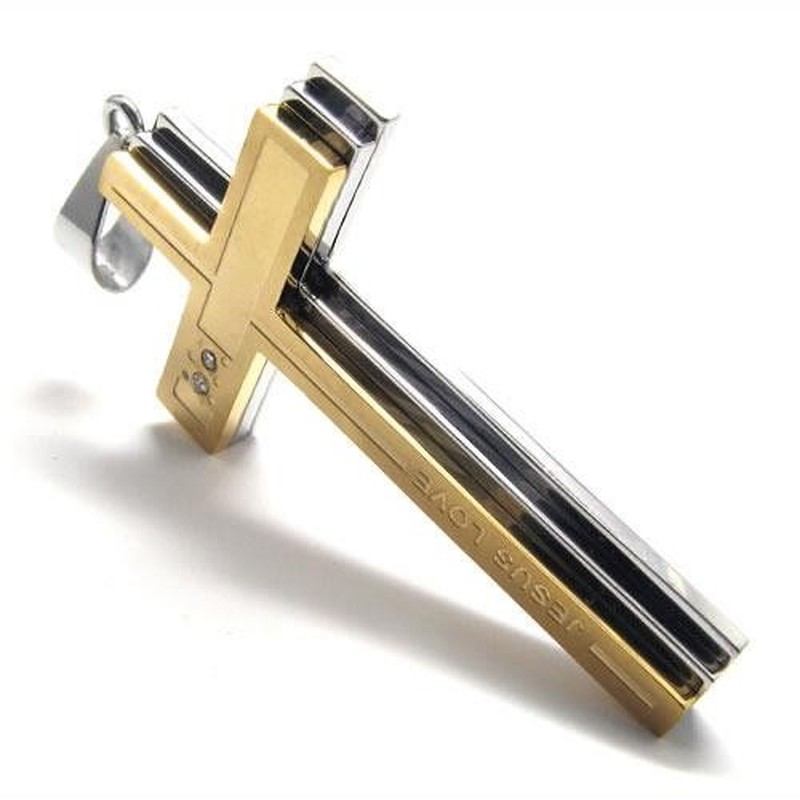 Golden & Silver Pure Titanium Cross Necklace Pendant