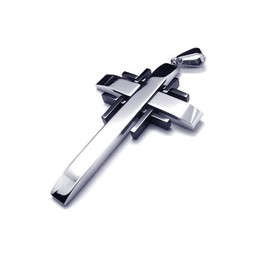 Men Black Silver Pure Titanium Cross Necklace Pendant