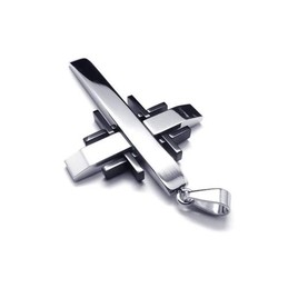 Men Black Silver Pure Titanium Cross Necklace Pendant